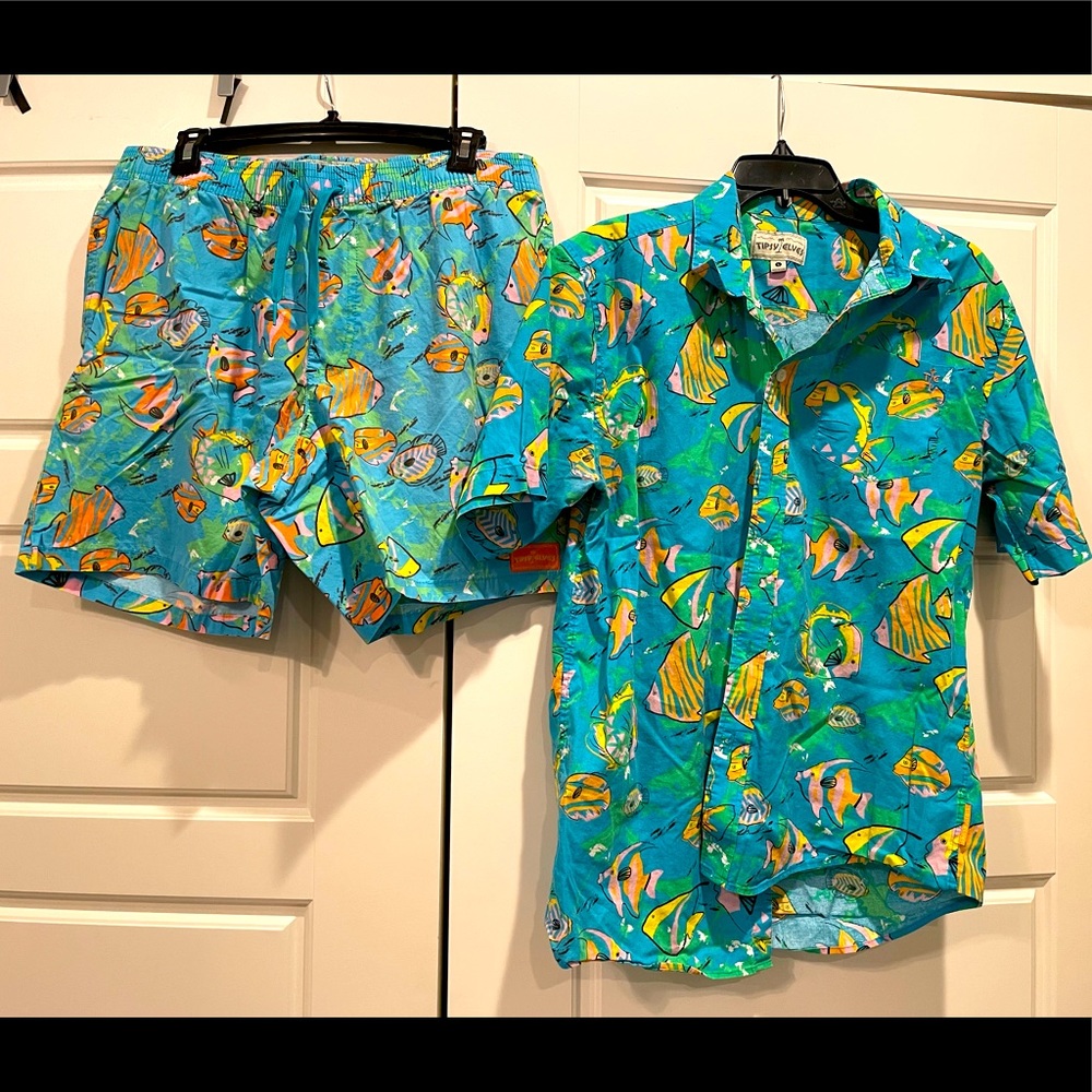Tipsy Elves Aquarium button down & swim trunks